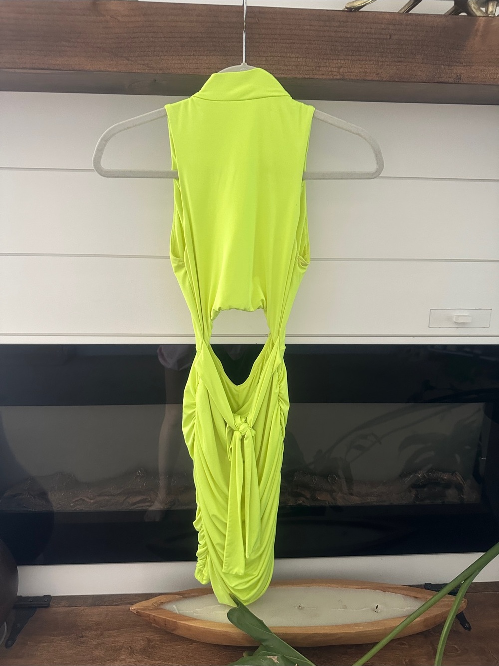 Neon Lime Open-Back Draped Dress